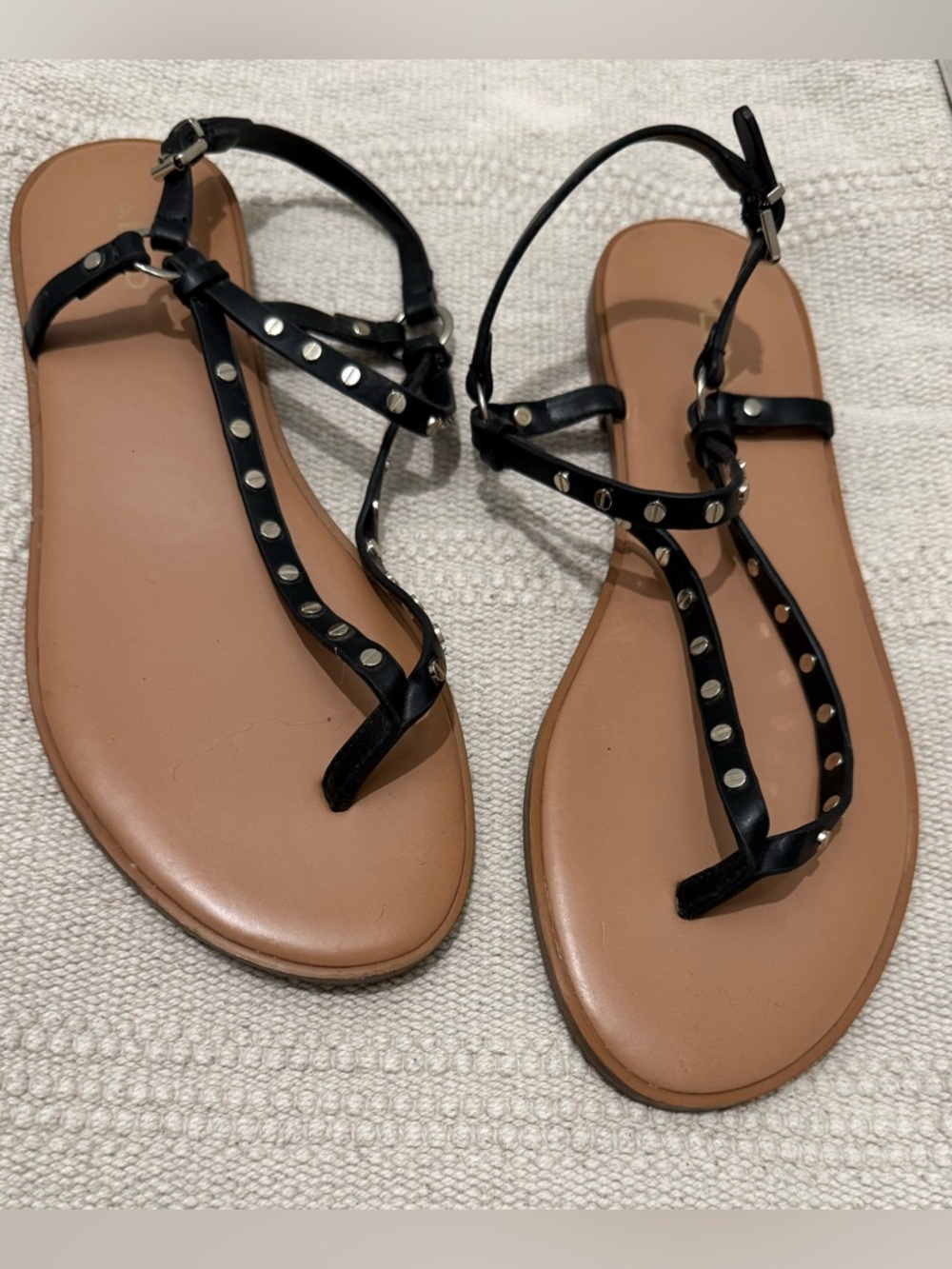 Aldo Black Studded T-Strap Sandal Size 9